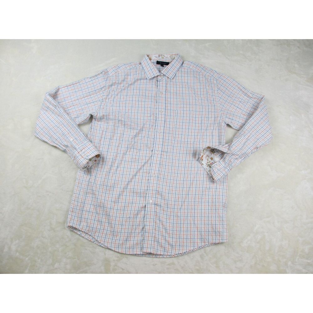 Bogari Brand Shirt Mens Large White Check Button Up Long Sleeve Cuff Casual*